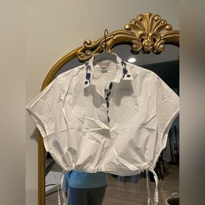 ZAIN EMBROIDERED COTTON CROP TOP IN LINEN WHIHTE